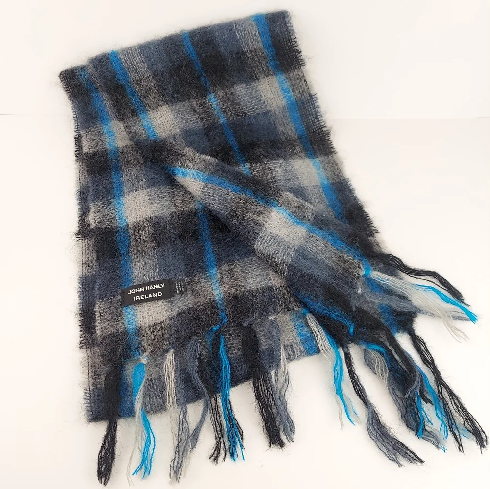 John Hanly Ireland Plaid Mohair Scarf